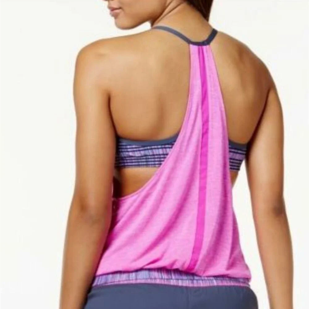 Nike Heathered Layered Sports Bra Halter Top in One Hot Pink Size Small